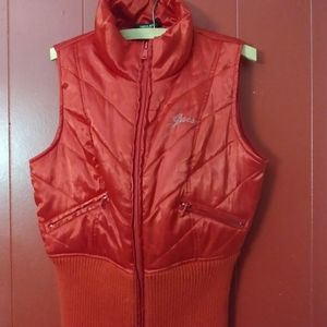 Guess women's small red vest, shiny/glossy